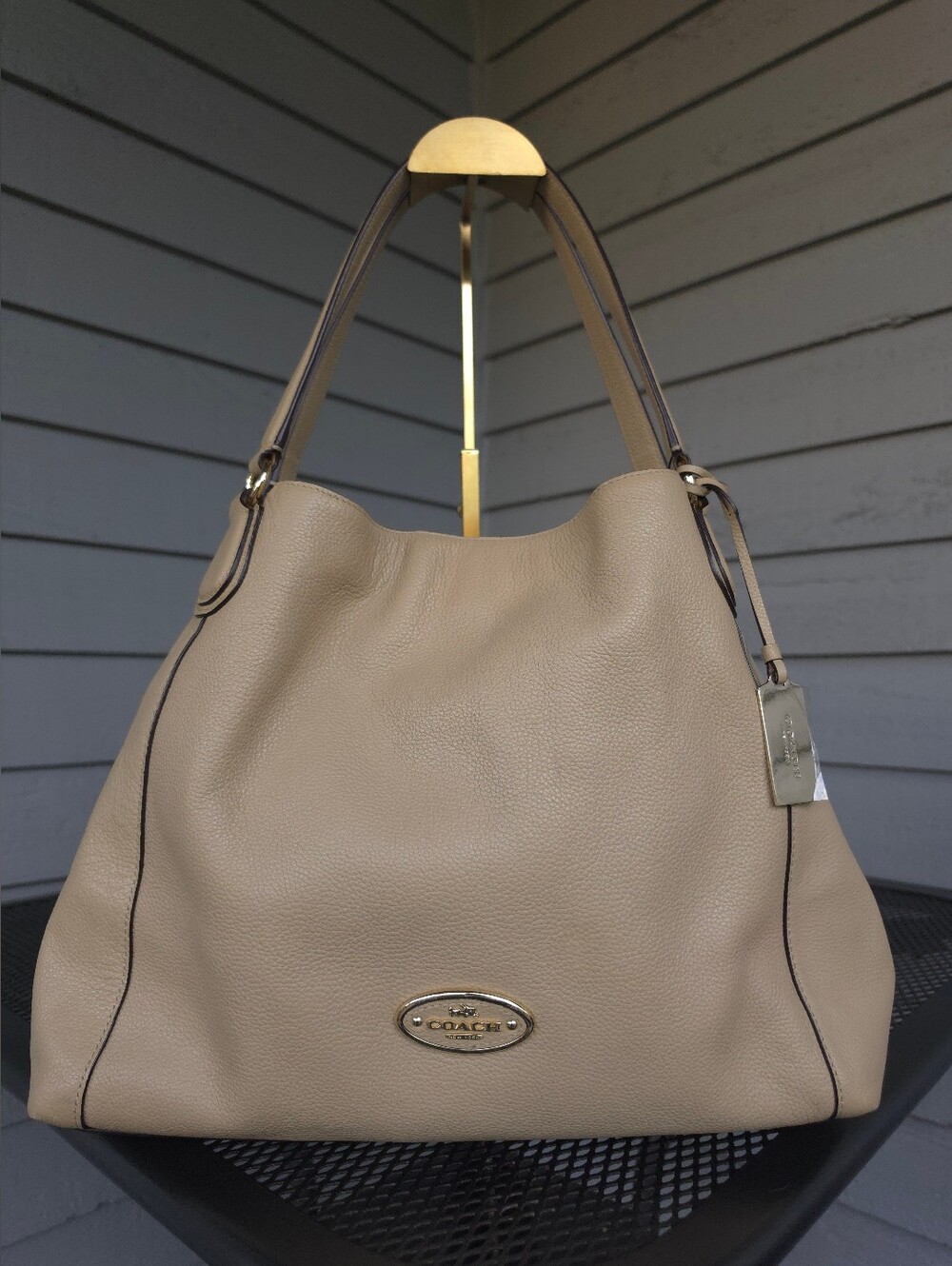 Coach Edie Cream Leather Shoulder Bag